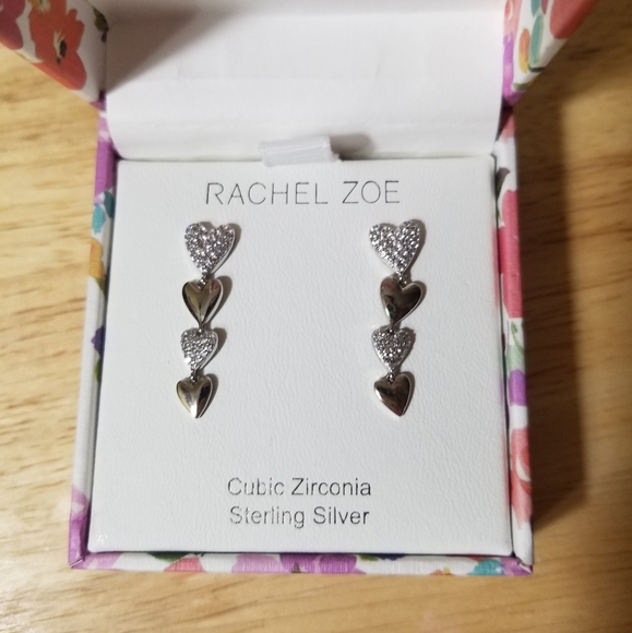 Rachel Zoe Sterling Silver Dangle Heart Earrings NWT - Picture 1 of 7